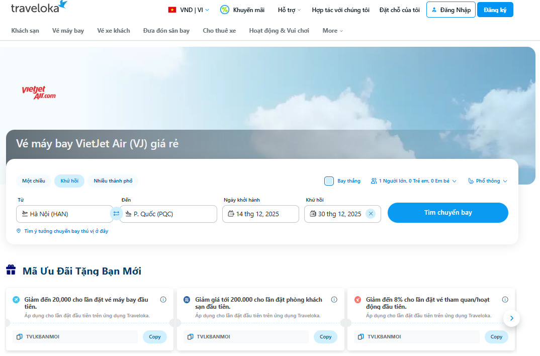 Vé máy bay Vietjet trên Traveloka